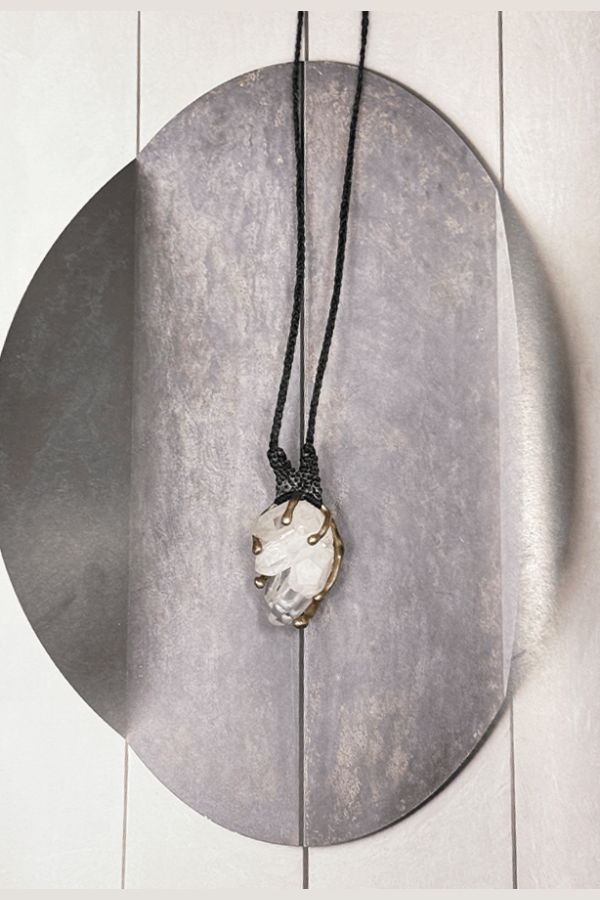 Carina Schott Quartz Cluster In Bronze With Black Cord Necklace