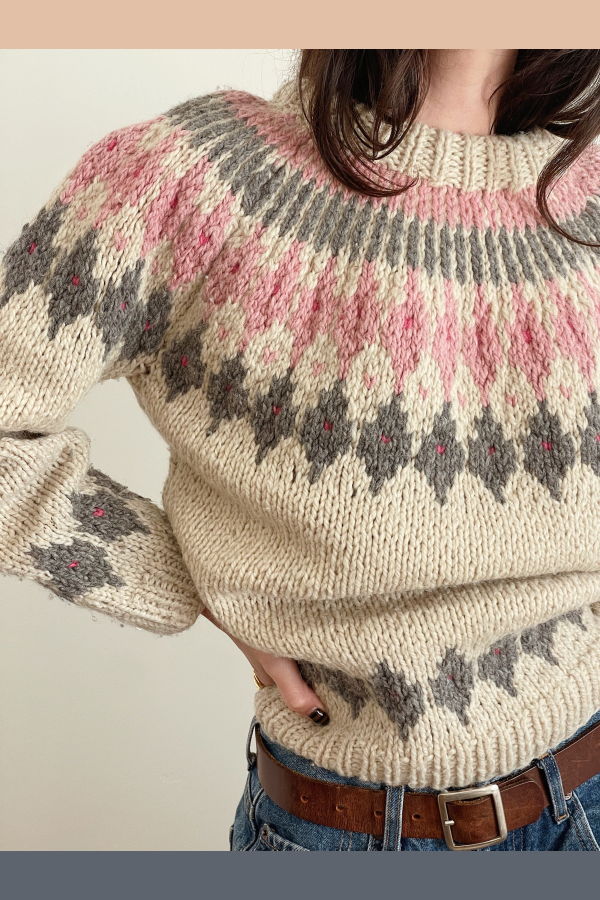Vintage Hand-Knit Nordic Wool Sweater