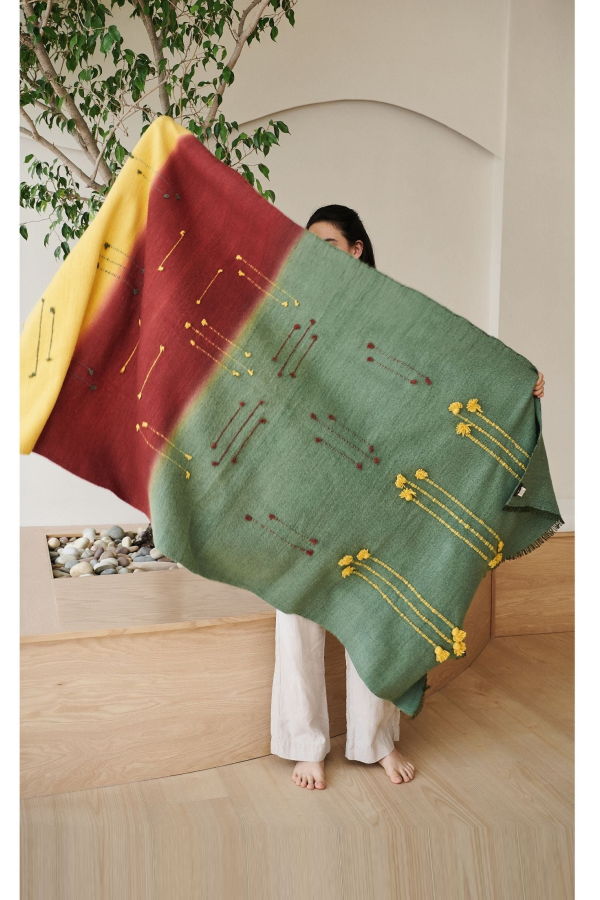 Variously Avocado Multi Color Hand Woven Merino Throw