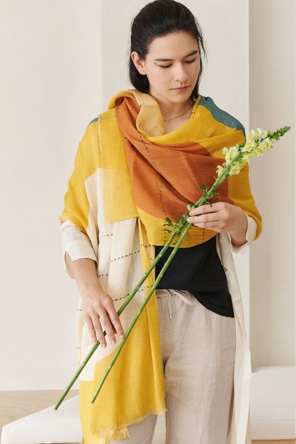Variously Cirq Sun Hand Embroidered Scarf - Yellow