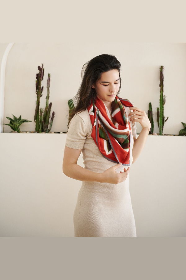 Variously Fawn Square Silk Artisanal Scarf Shibori Print