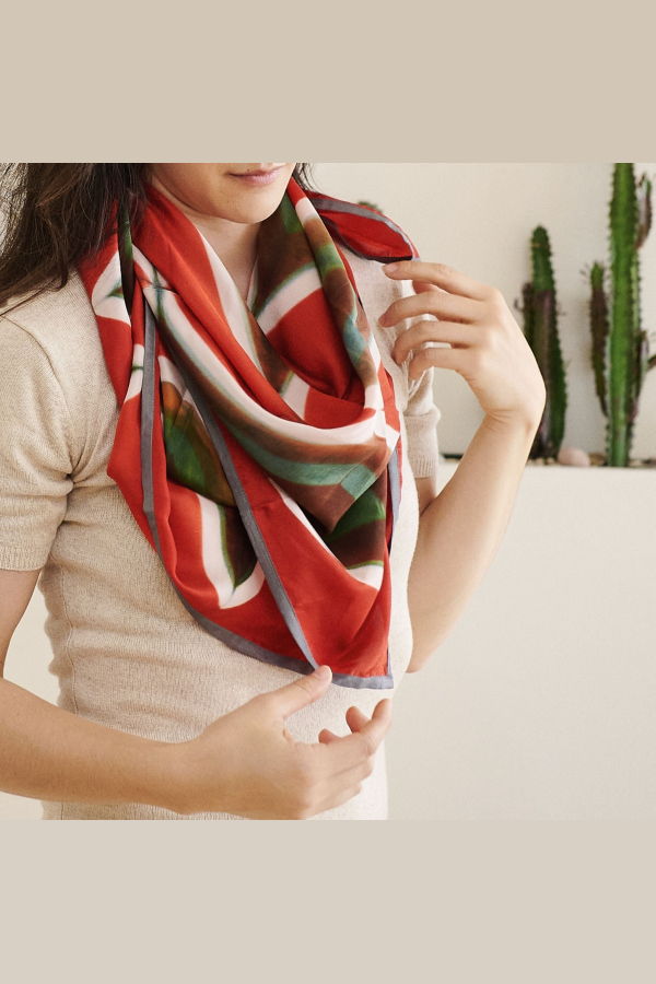 Variously Fawn Square Silk Artisanal Scarf Shibori Print