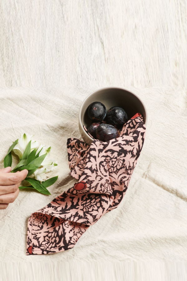 Variously Hummus Floral Wax Block Print Cotton Table Napkin - Set of 4