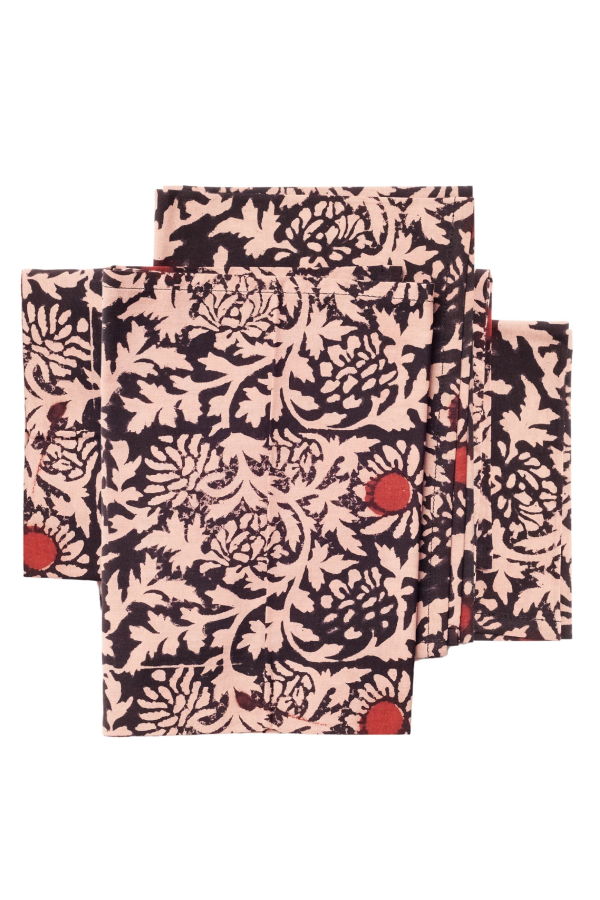 Variously Hummus Floral Wax Block Print Cotton Table Napkin - Set of 4
