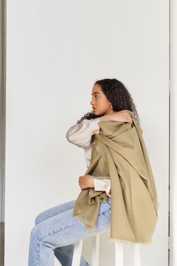 Variously Haze Green Merino Handloom Throw