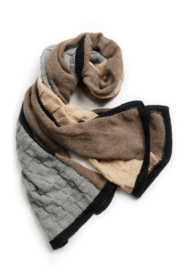 Variously Muhu Hand Knitted Peruvian Alpaca Blanket - Brown/Gray/Cream