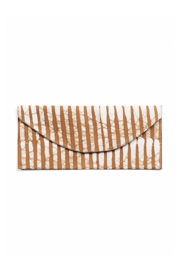 Variously Oak Brown Stripes Wax Block Printed Envelope Pouch