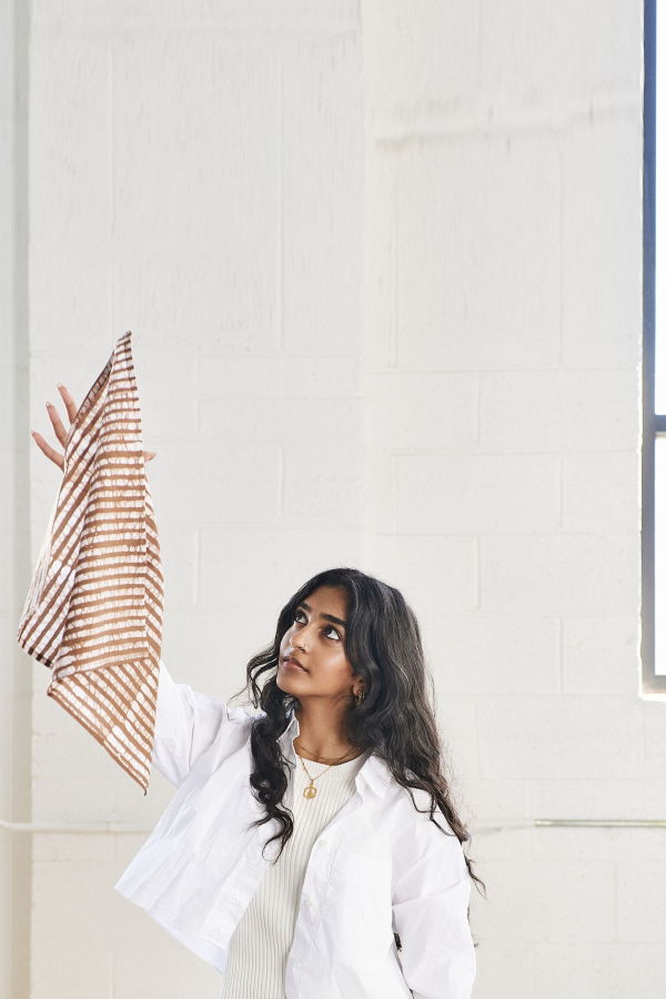 Variously Oak Brown Stripes Wax Block Print Cotton Table Napkin - Set of 4