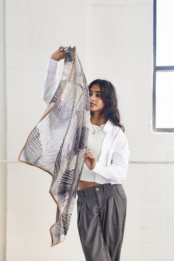 Variously Samu Shibori Print Silk Chiffon Scarf - Black