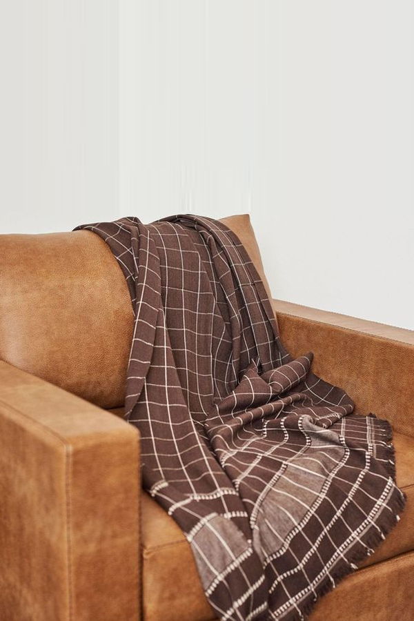 Variously Treacle Checks Pattern Handloom Throw - Deep Brown/Soft White