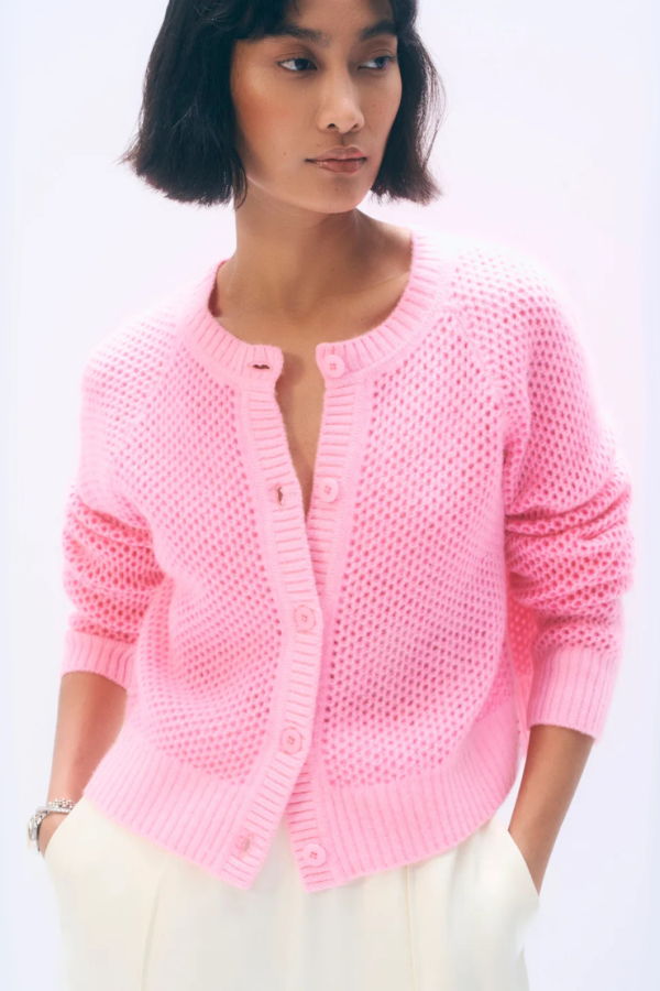 White + Warren Cashmere Mesh Cardigan - Pink Buds