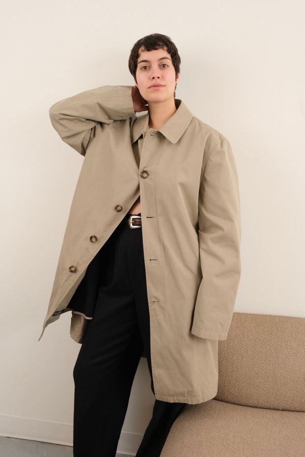 Hermine Vintage 90s Latte Lauren Ralph Lauren Cotton Blend Car Coat - Beige