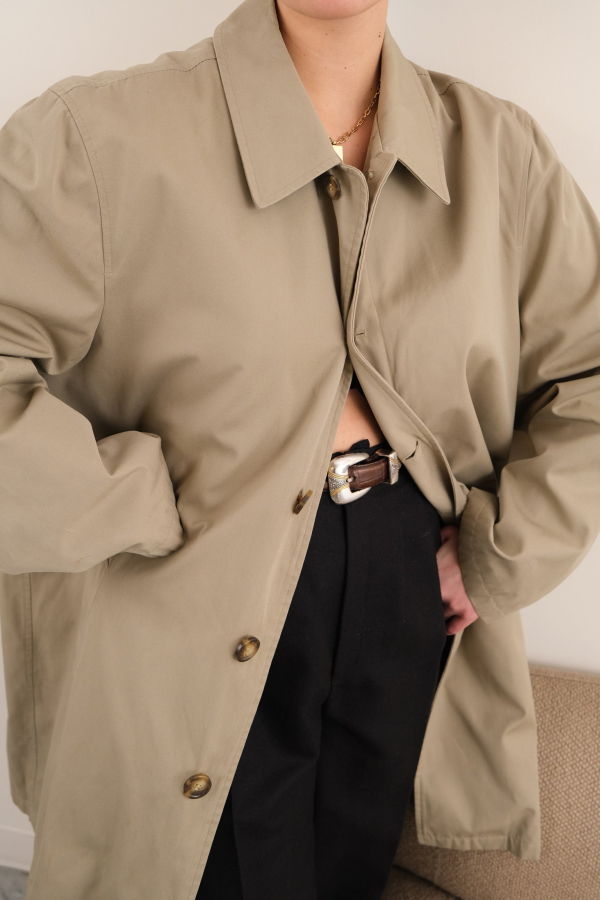 Hermine Vintage 90s Latte Lauren Ralph Lauren Cotton Blend Car Coat - Beige