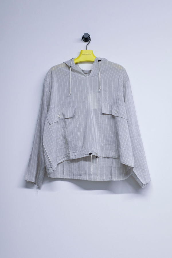 Camiel Fortgens Grey & White Stripe Linen Overhead Jacket