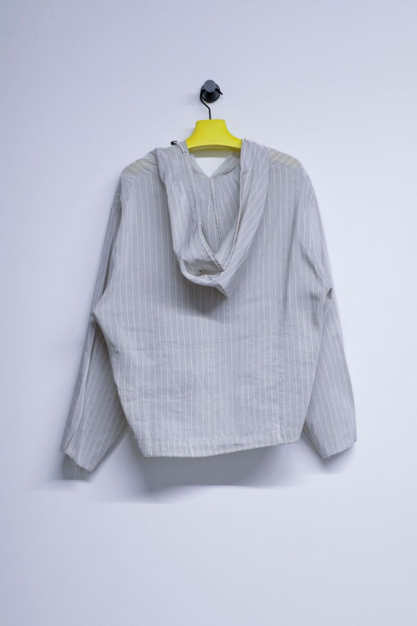 Camiel Fortgens Grey & White Stripe Linen Overhead Jacket