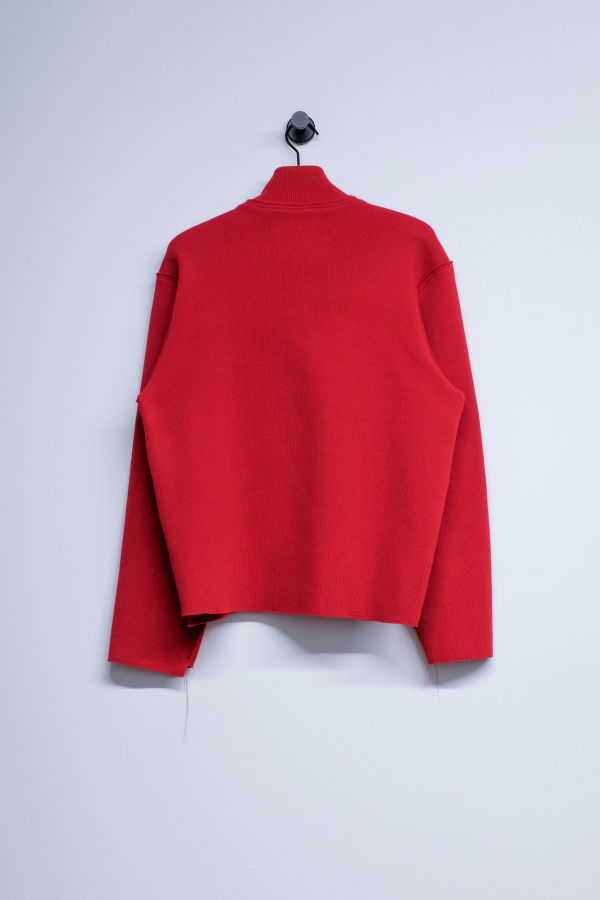 Camiel Fortgens Red Heavy Rib Zip Up Knit Cardigan