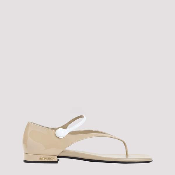 MIU MIU Calf Leather Sandals - Sabbia Bianco