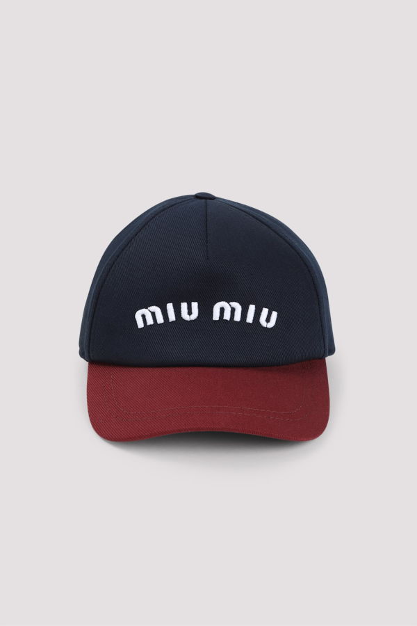 MIU MIU Cotton Baseball Hat - Blue/Bordeaux