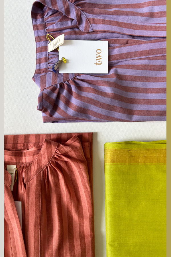 Two Coral Stripe Two Pocket Caftan