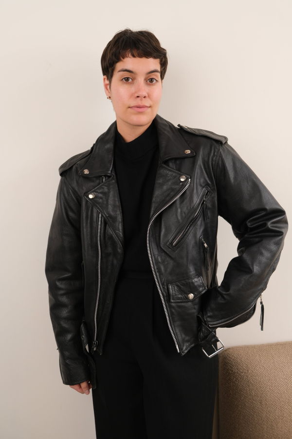 Hermine Vintage 80s Obsidian Leather Cropped Moto Jacket - Black