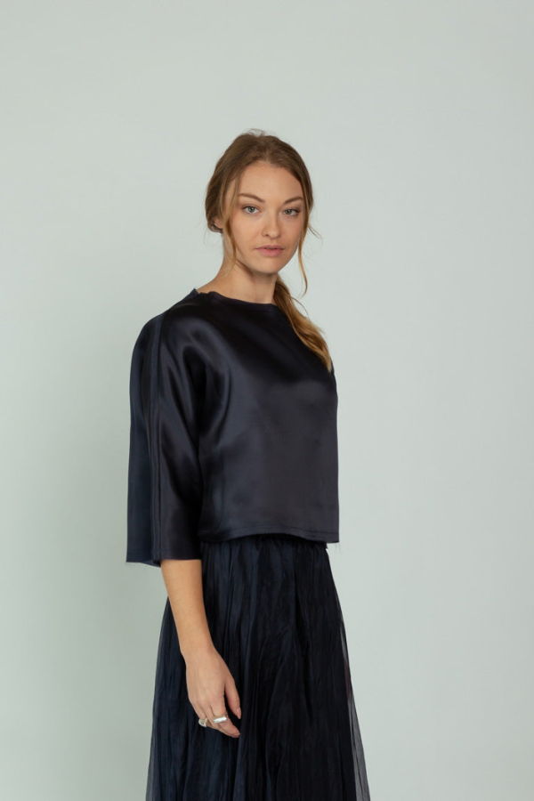 Louiza Babouryan Organza Top - Navy