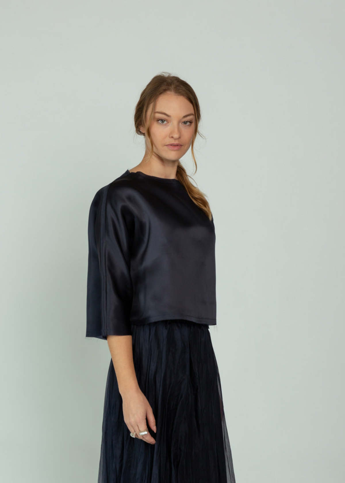 Louiza Babouryan Organza Top - Navy - Image 1 of 5