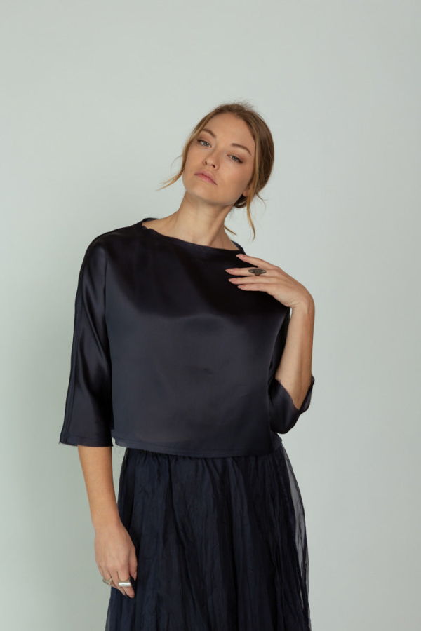 Louiza Babouryan Organza Top - Navy