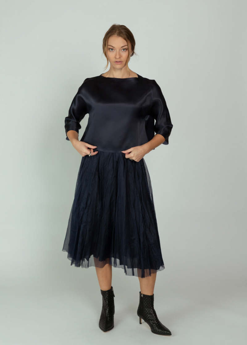 Louiza Babouryan Organza Top - Navy