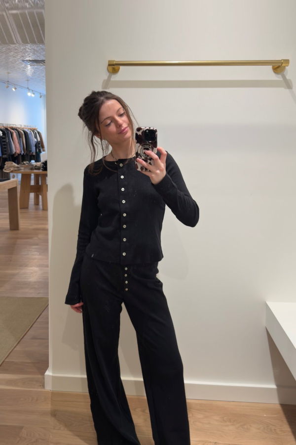 Leset Pointelle Classic Crew Cardigan