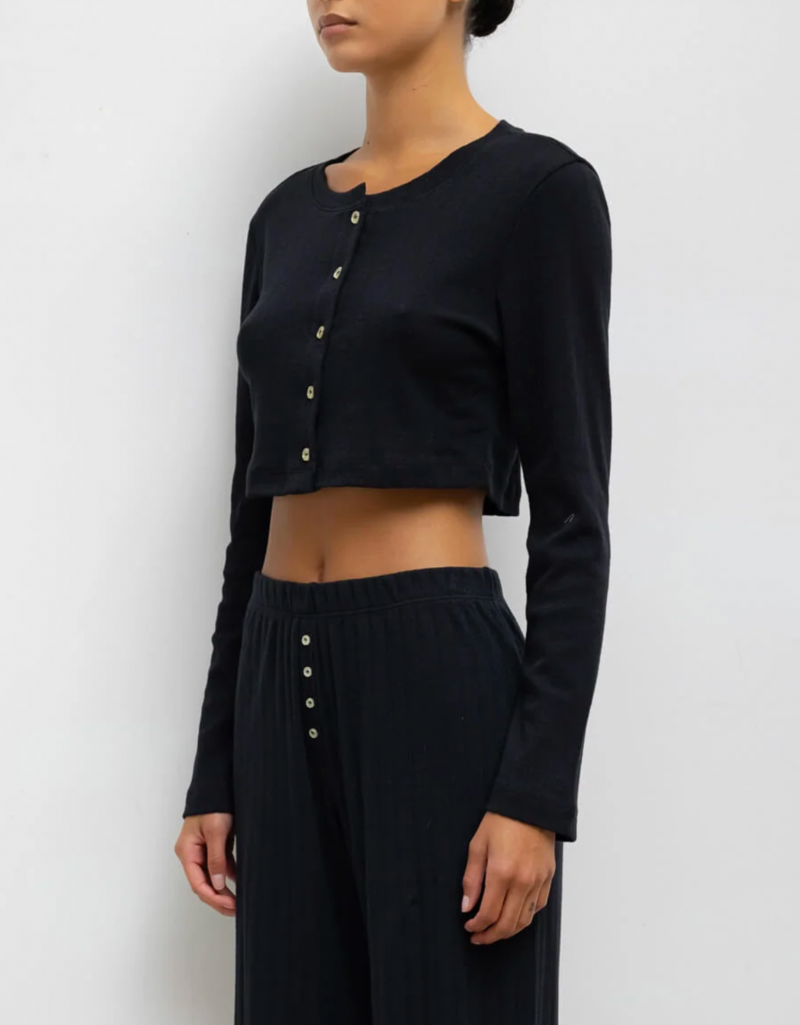 Leset Pointelle Crop Cardigan