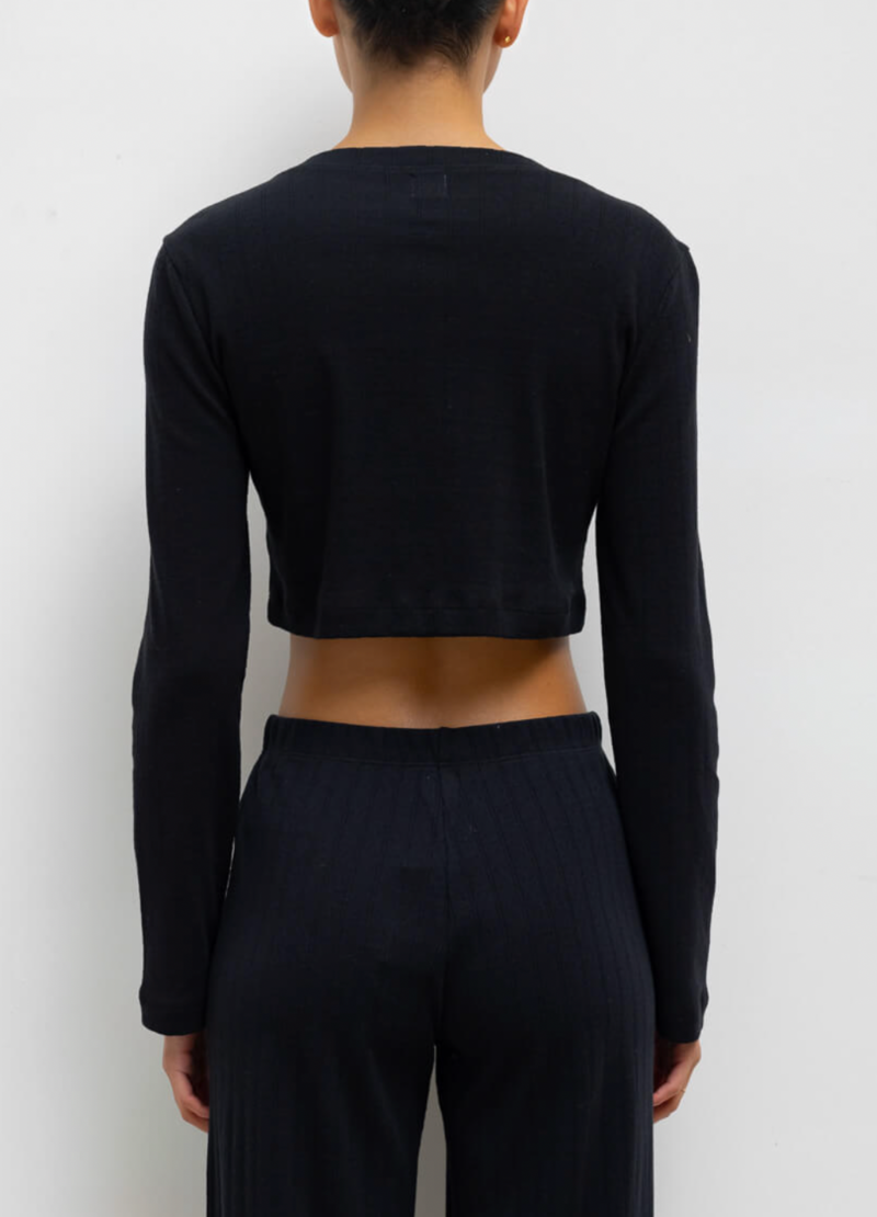 Leset Pointelle Crop Cardigan