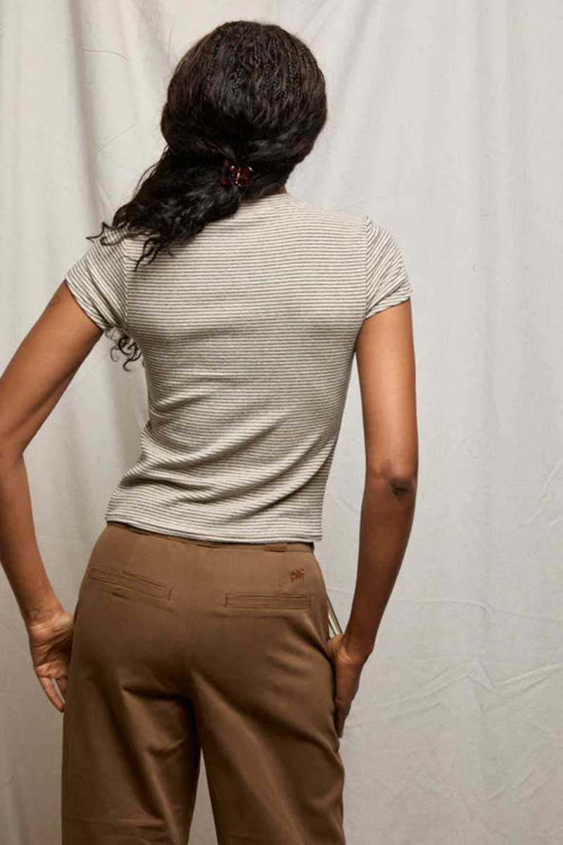 Perfect White Tee Jude Luxe Stripe Rib Crewneck Tee - Heather Black Stripe