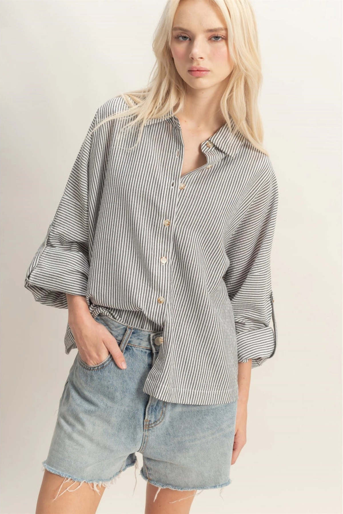 Double Zero Woven Button Down Top - Image 1 of 4