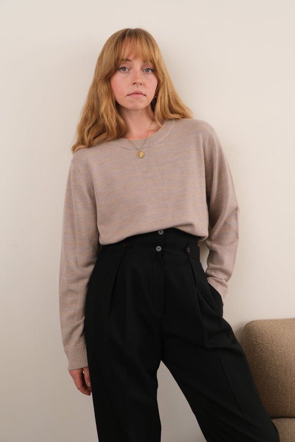 Hermine Vintage 00s Patagonia Merino Wool Striped Long Sleeve Sweater - Beige