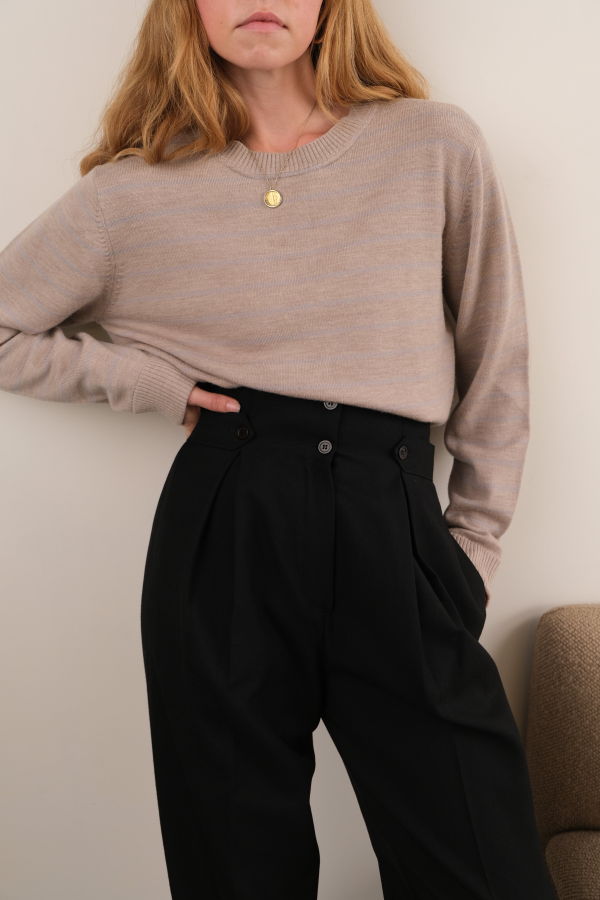 Hermine Vintage 00s Patagonia Merino Wool Striped Long Sleeve Sweater - Beige