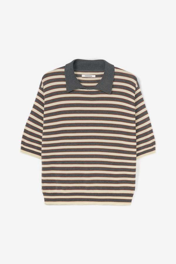 Cordera Organic Cotton Striped Polo - Grey