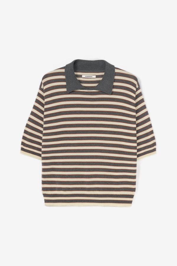 Cordera Organic Cotton Striped Polo - Grey