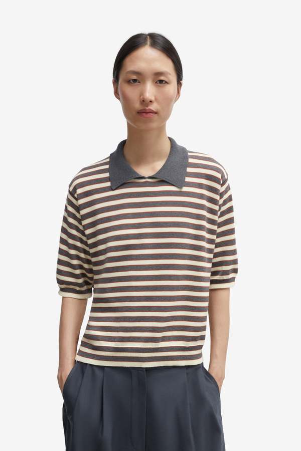 Cordera Organic Cotton Striped Polo - Grey