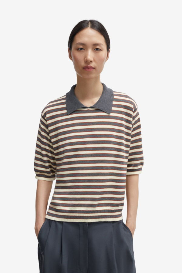 Cordera Organic Cotton Striped Polo - Grey