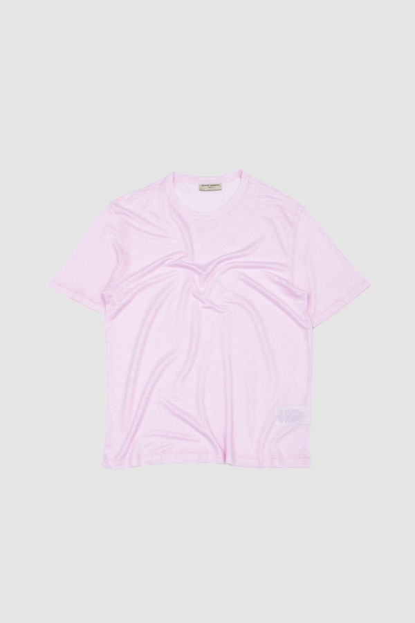 Officine Generale SS Tee Garment Dye Linen Pink Pastel