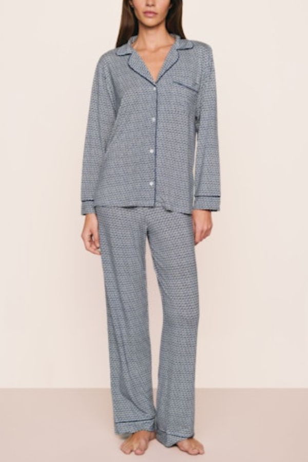Eberjey Gisele Printed Long PJ Set - Seashell Navy