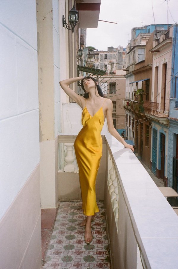 PRISCAVera Long Slip Dress - Goldenrod | Garmentory