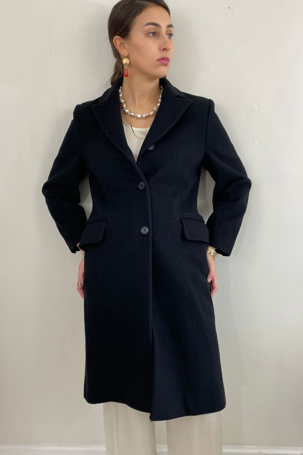 Perry Ellis Vintage 90s Merino Wool Overcoat - Black