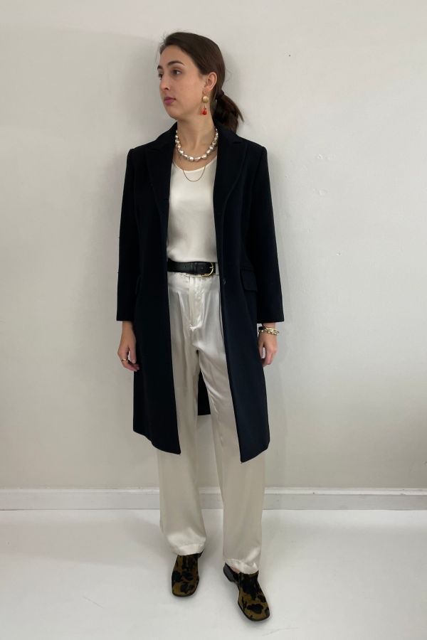 Perry Ellis Vintage 90s Merino Wool Overcoat - Black