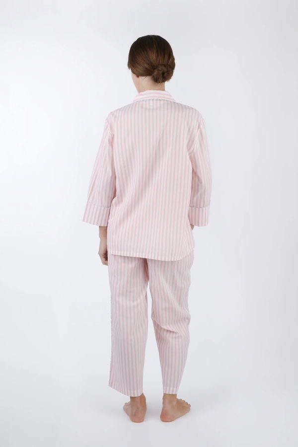 Lenora Classic Cotton Striped Capri Pajamas - Pink
