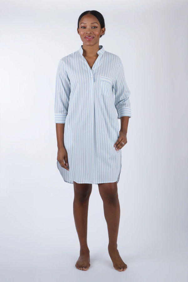 Lenora Classic Cotton Striped Nightshirt - Blue