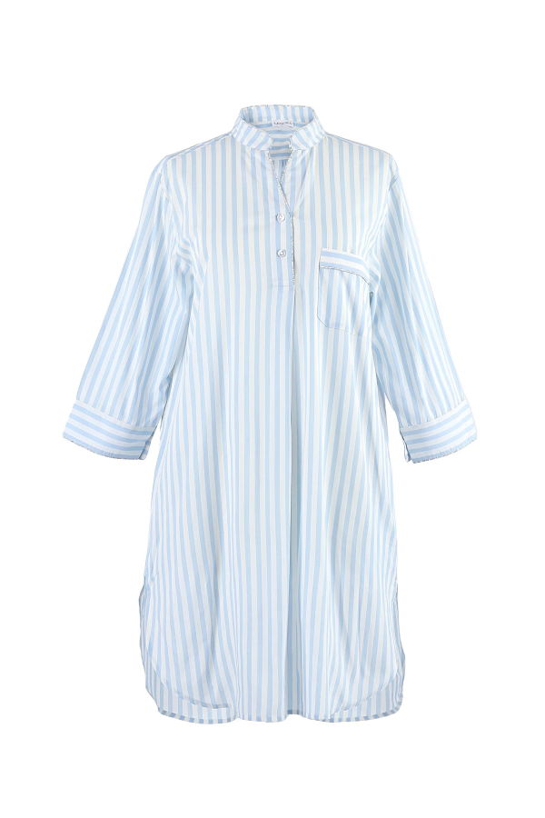 Lenora Classic Cotton Striped Nightshirt - Blue