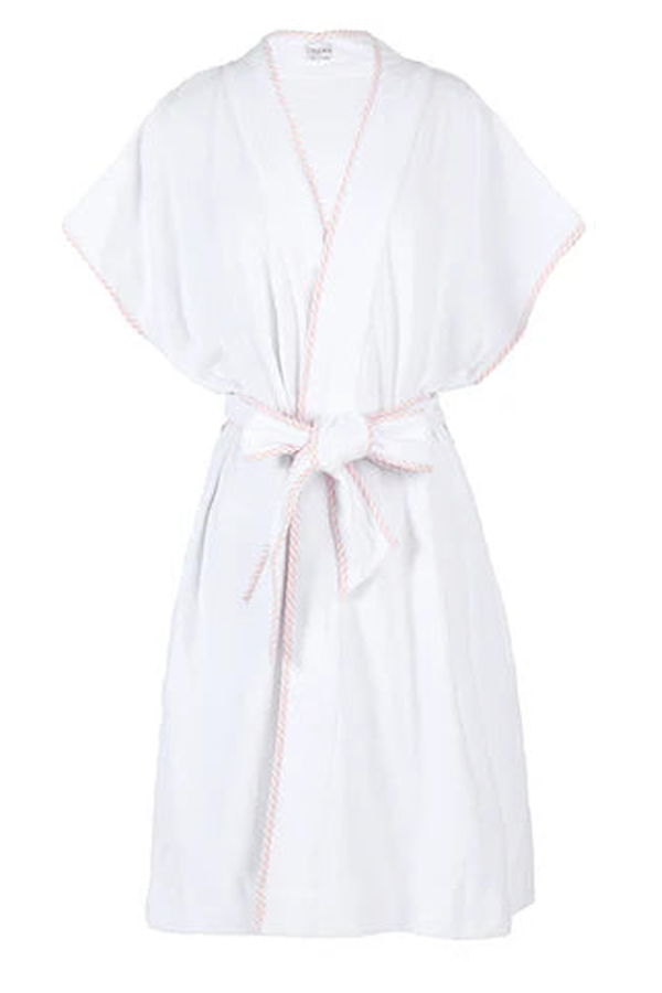 Lenora Terry Cotton Robe - White/Pink
