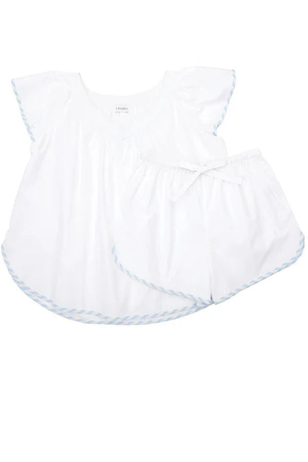 Lenora Vandy Scalloped Tape Trim Short Pajamas - White/Blue