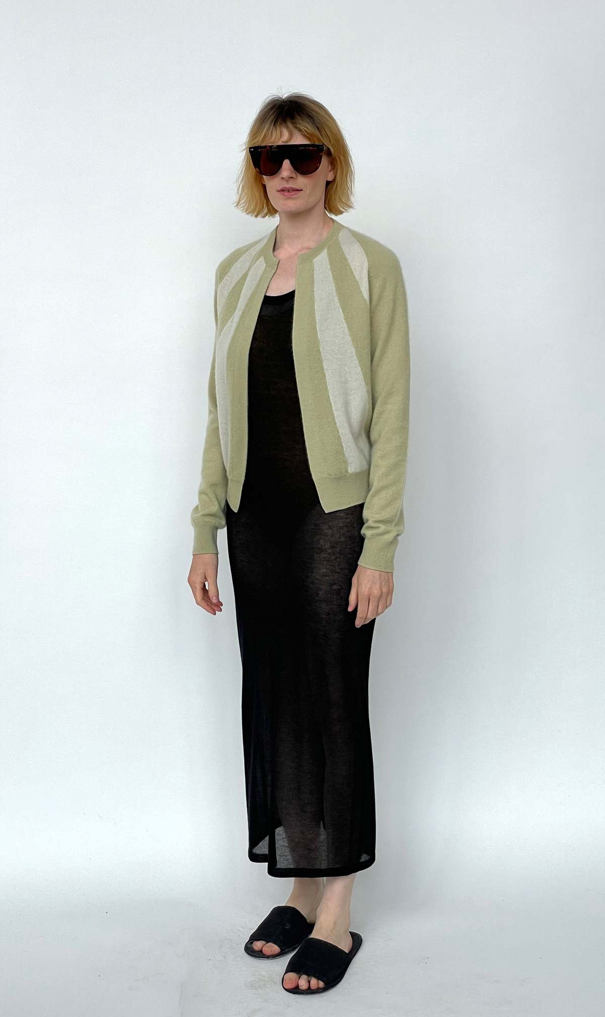 Frenckenberger Mini Cardigan Sun Cardigan - Faded Beige/Chalk - Image 2 of 4